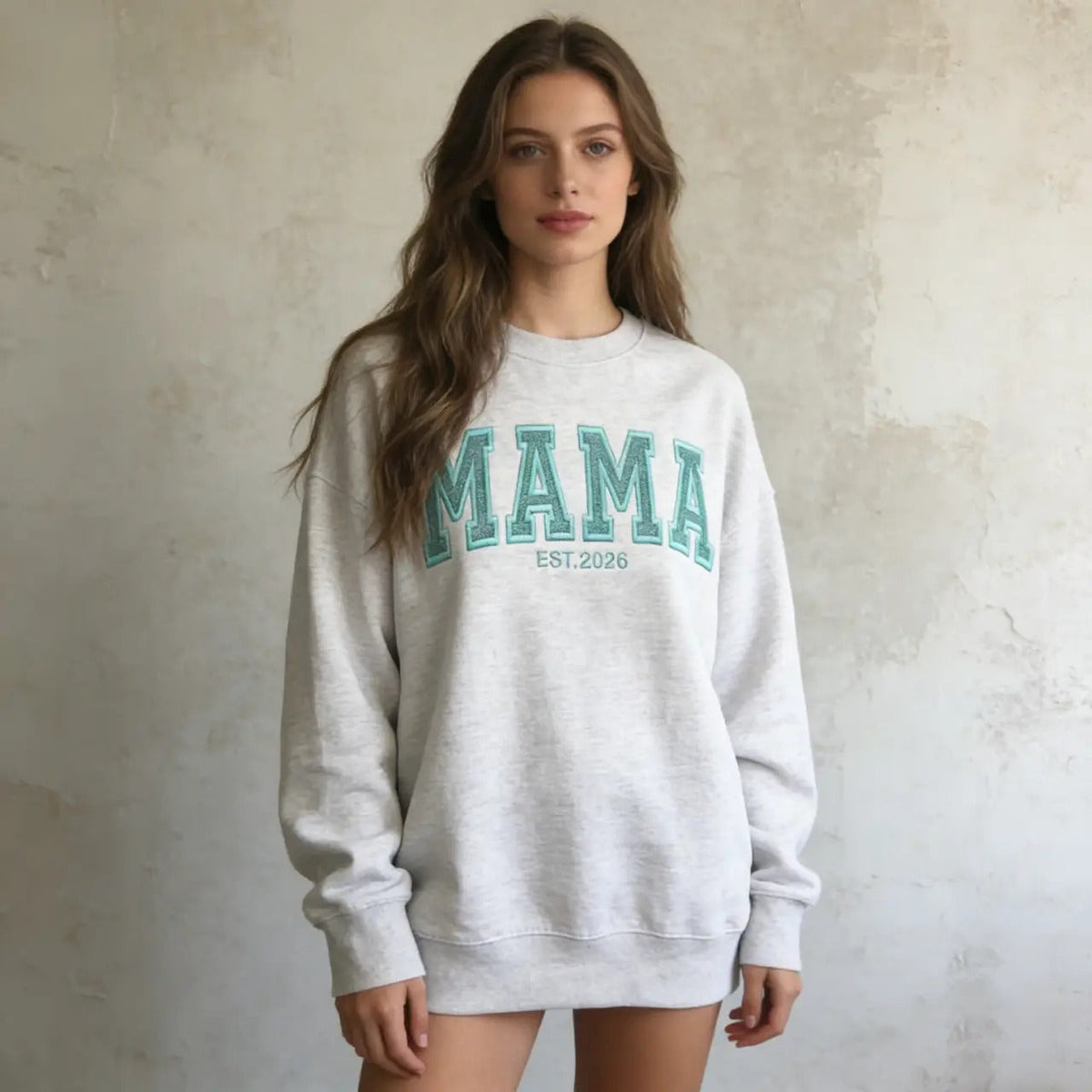Custom Glitter "MAMA" Embroidered Sweatshirt | Personalized Mom Est. Sweatshirt with Kids Names on Sleeve