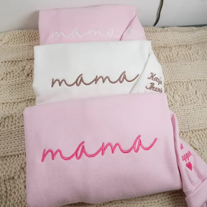 Custom mama Embroidered Sweatshirt with Kids Names on Sleeves | Mother&