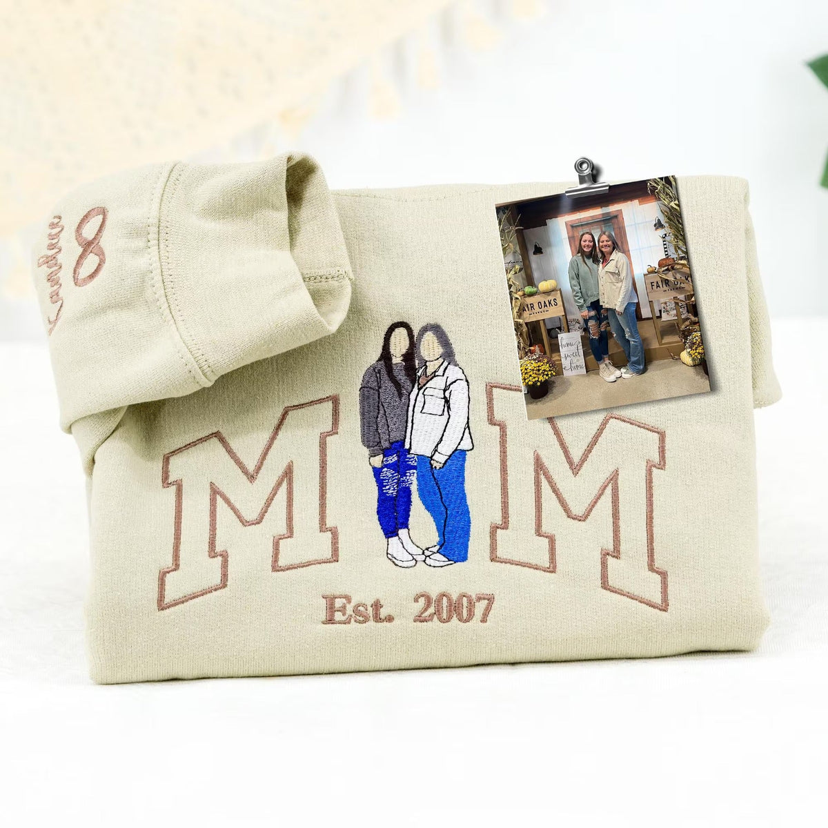 Custom Embroidered Photo Mom and Kids Family Portrait Sweatshirt |  Mother&