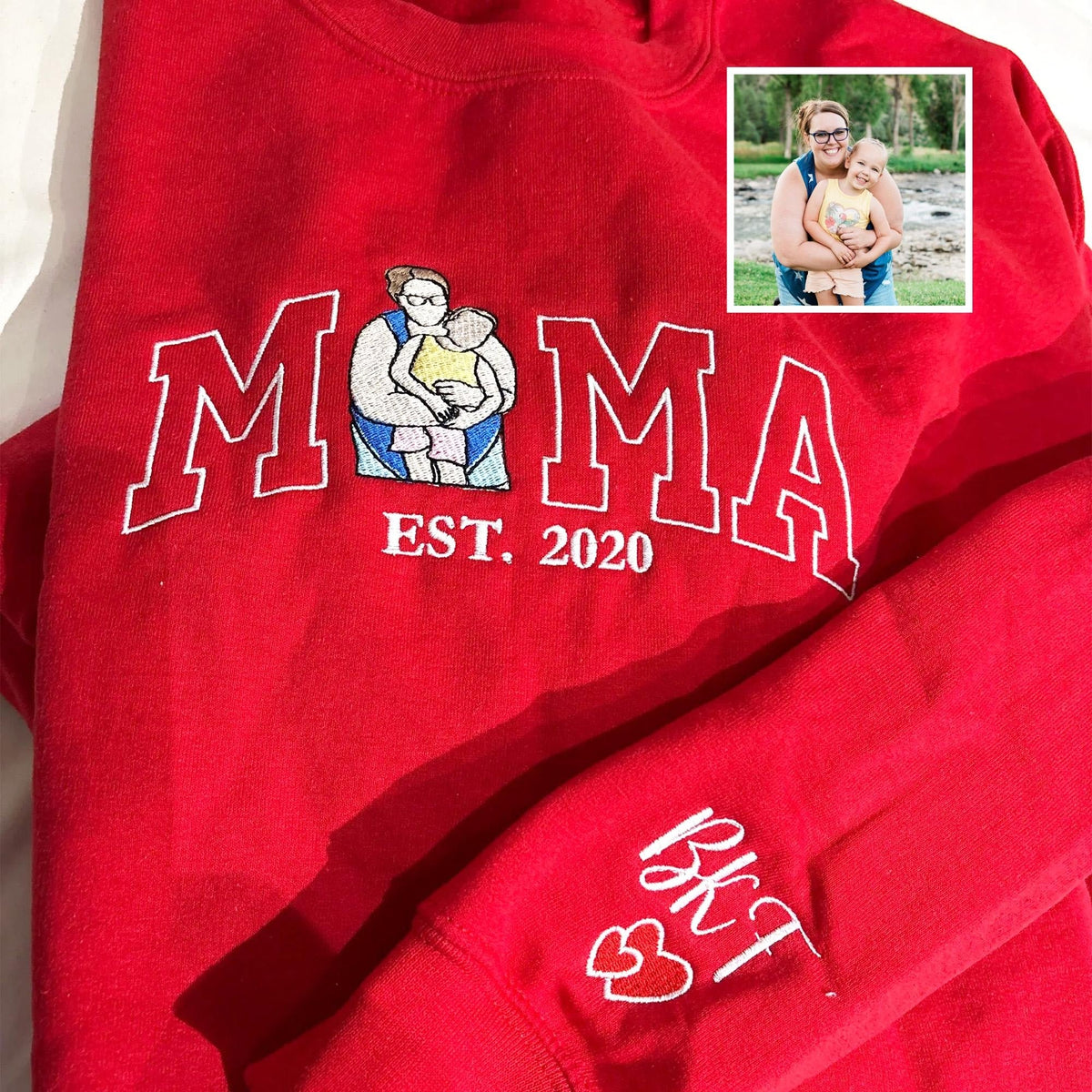 Custom Embroidered Photo Mom and Kids Family Portrait Sweatshirt |  Mother&
