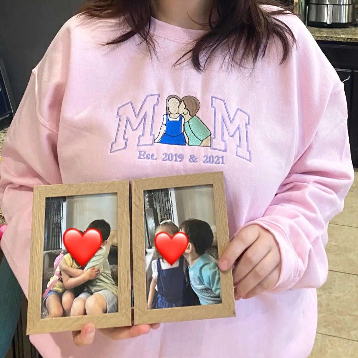 Custom Embroidered Photo Mom and Kids Family Portrait Sweatshirt |  Mother&