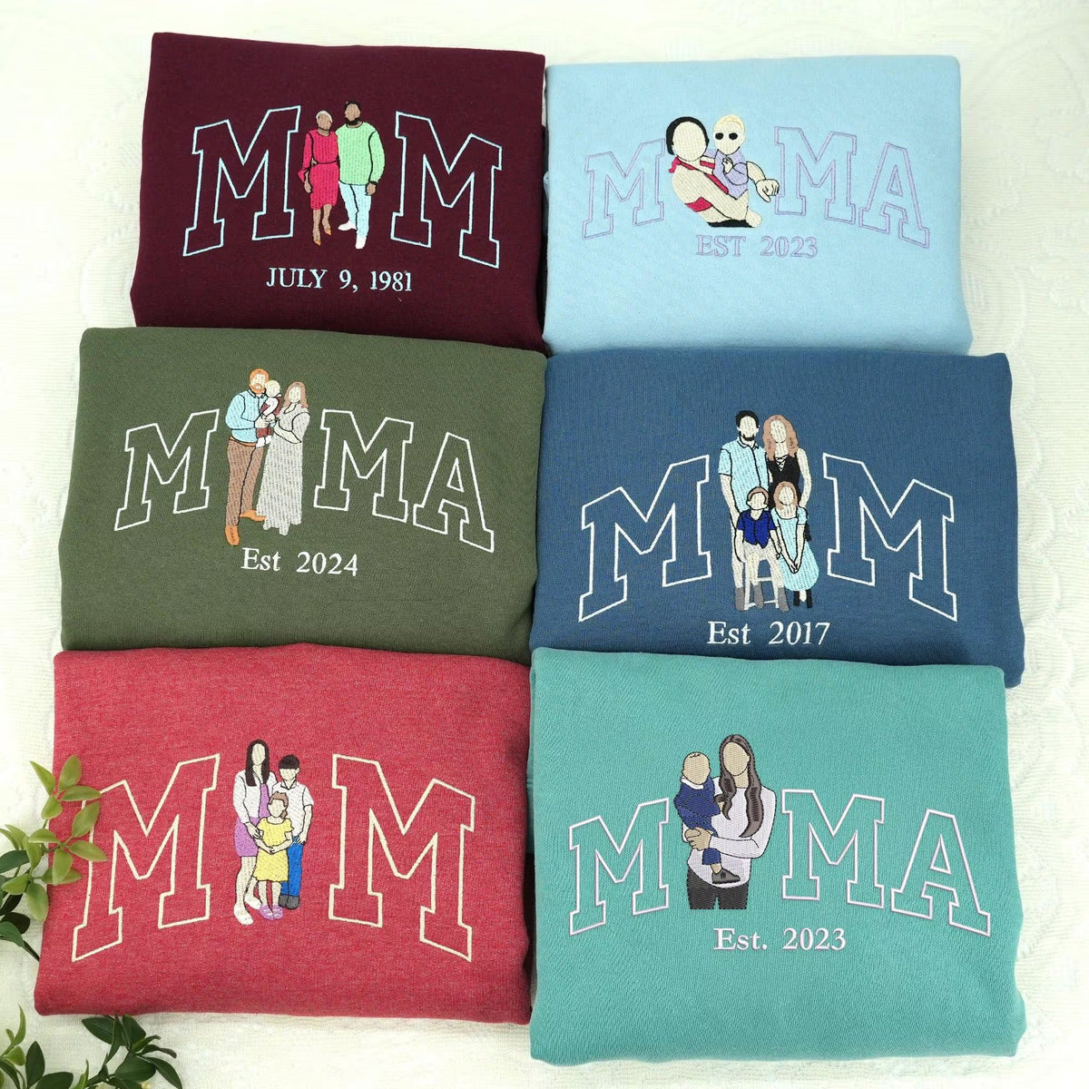 Custom Embroidered Photo Mom and Kids Family Portrait Sweatshirt |  Mother&