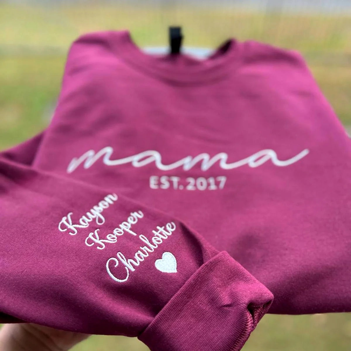 Custom Embroidered Mama Sweatshirt with Date and Kids Names on Sleeve Christmas Gift for Mom | Mother&