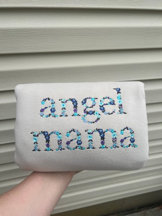 Custom Embroidered Angel Mama Floral Sweatshirt/Hoodie with Baby&
