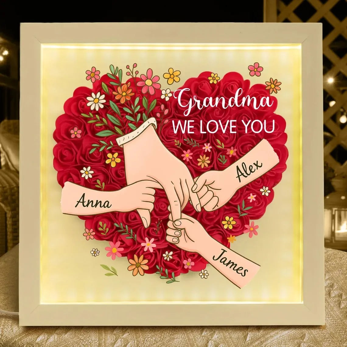 Personalized Shadow Box for Mom &amp; Grandma Flower Shadow Box with Kids&