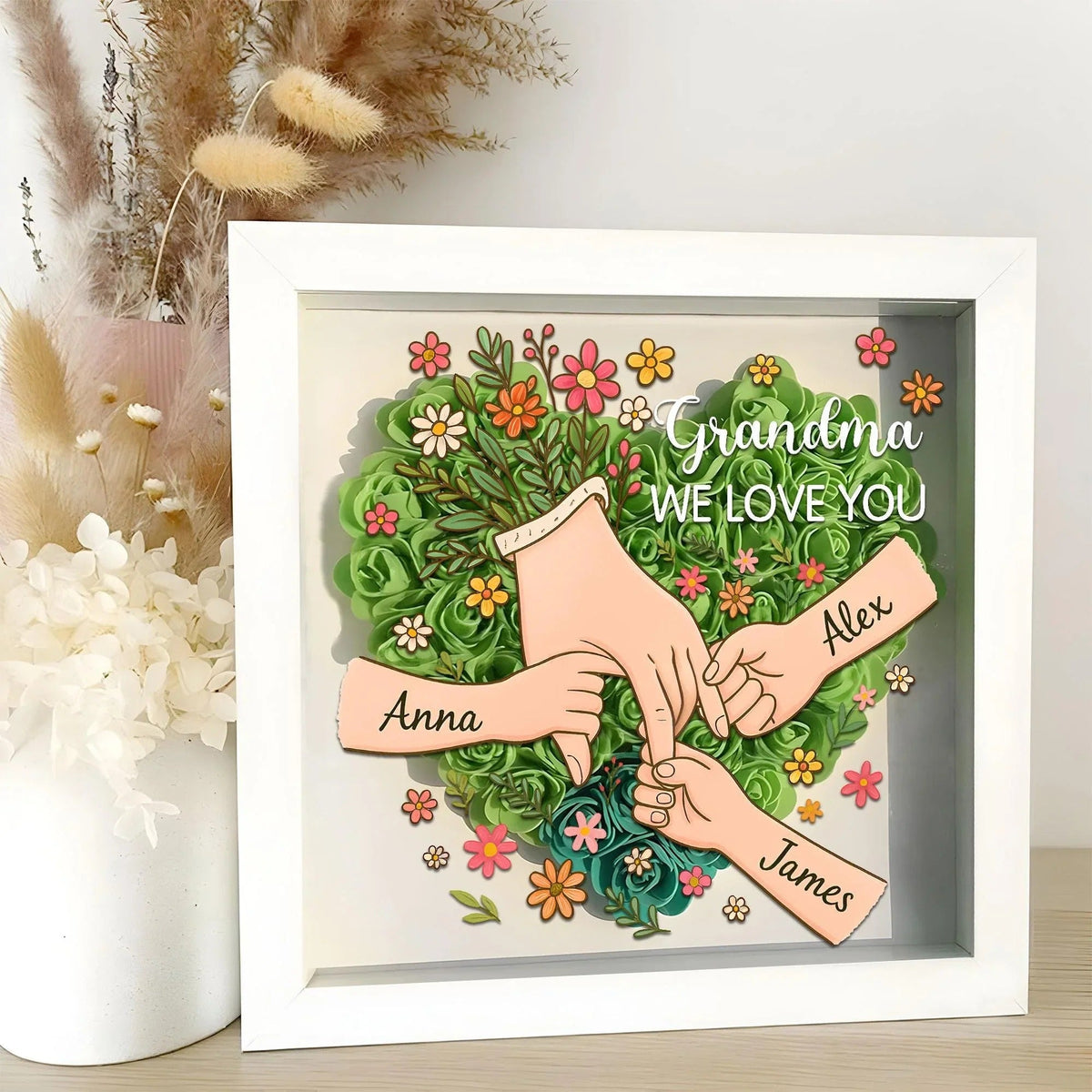 Personalized Shadow Box for Mom &amp; Grandma Flower Shadow Box with Kids&