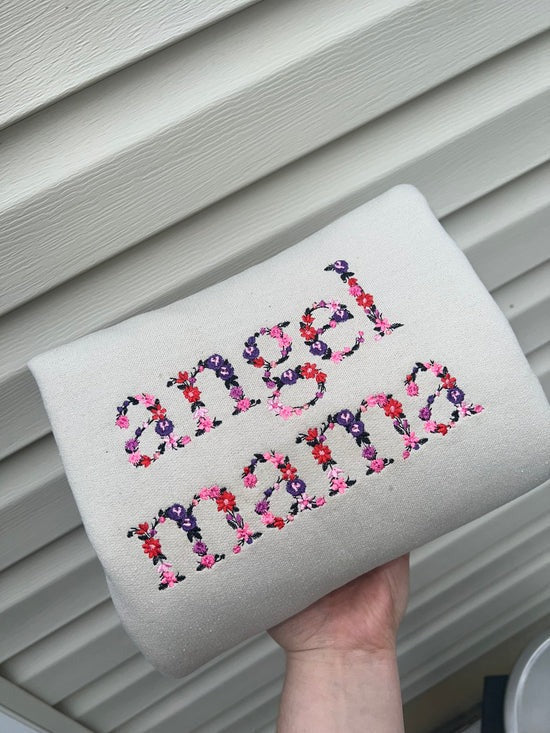 Custom Embroidered Angel Mama Floral Sweatshirt/Hoodie with Baby&