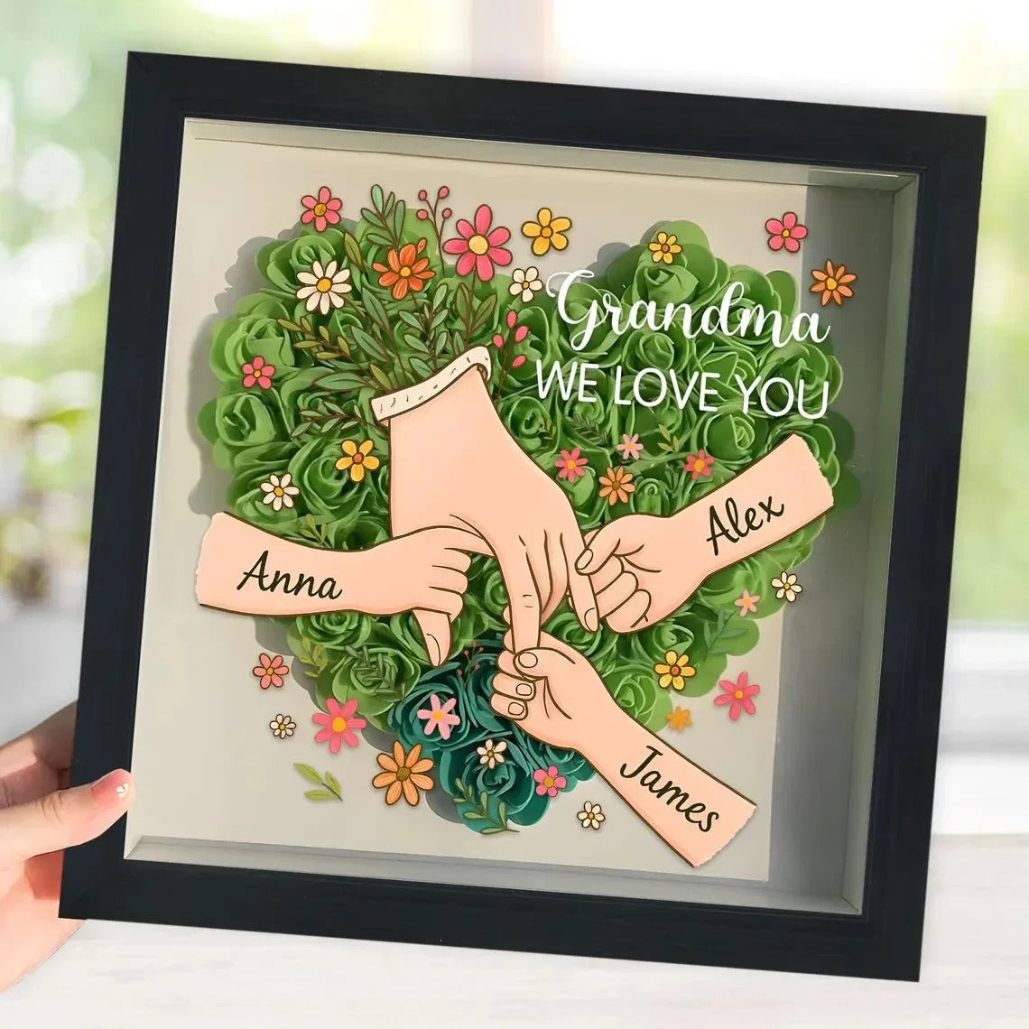 Personalized Shadow Box for Mom &amp; Grandma Flower Shadow Box with Kids&