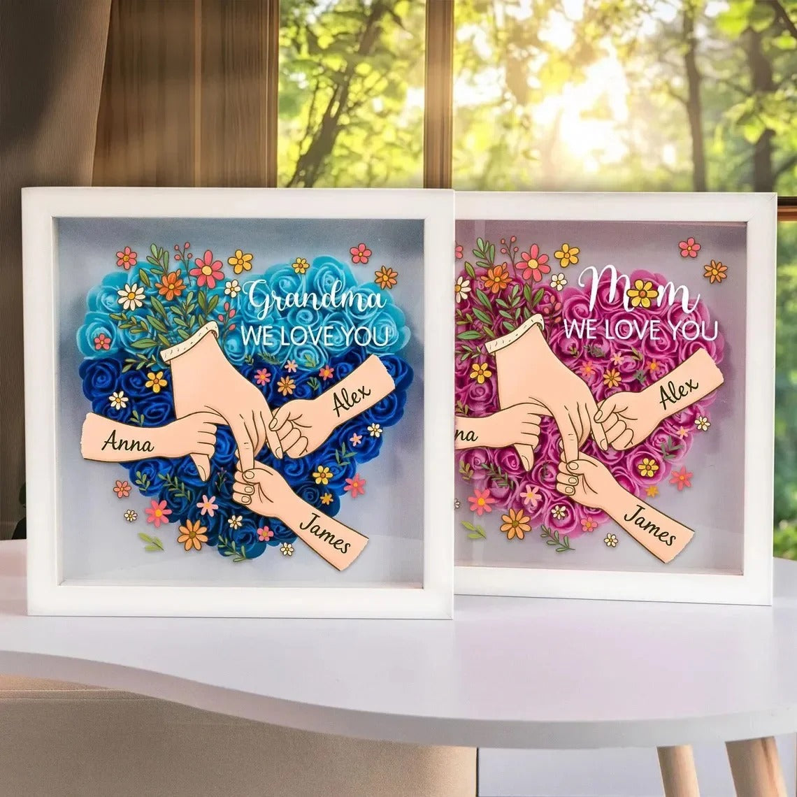Personalized Shadow Box for Mom &amp; Grandma Flower Shadow Box with Kids&