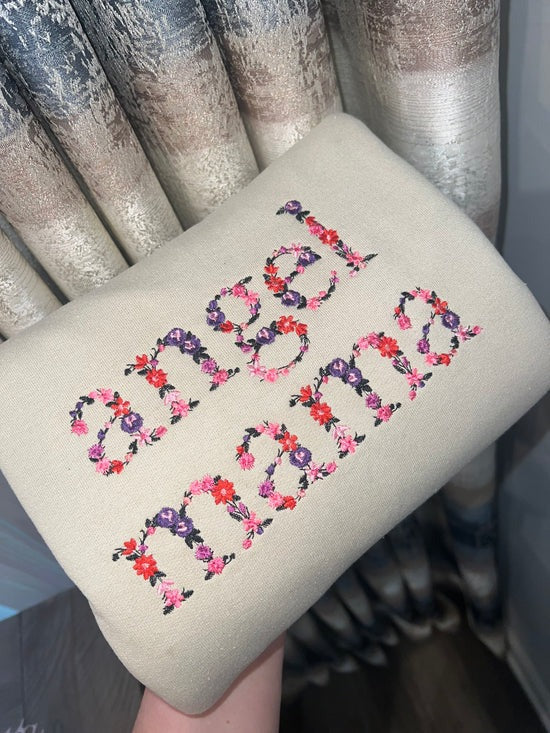 Custom Embroidered Angel Mama Floral Sweatshirt/Hoodie with Baby&