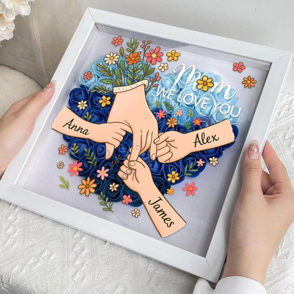 Personalized Shadow Box for Mom &amp; Grandma Flower Shadow Box with Kids&