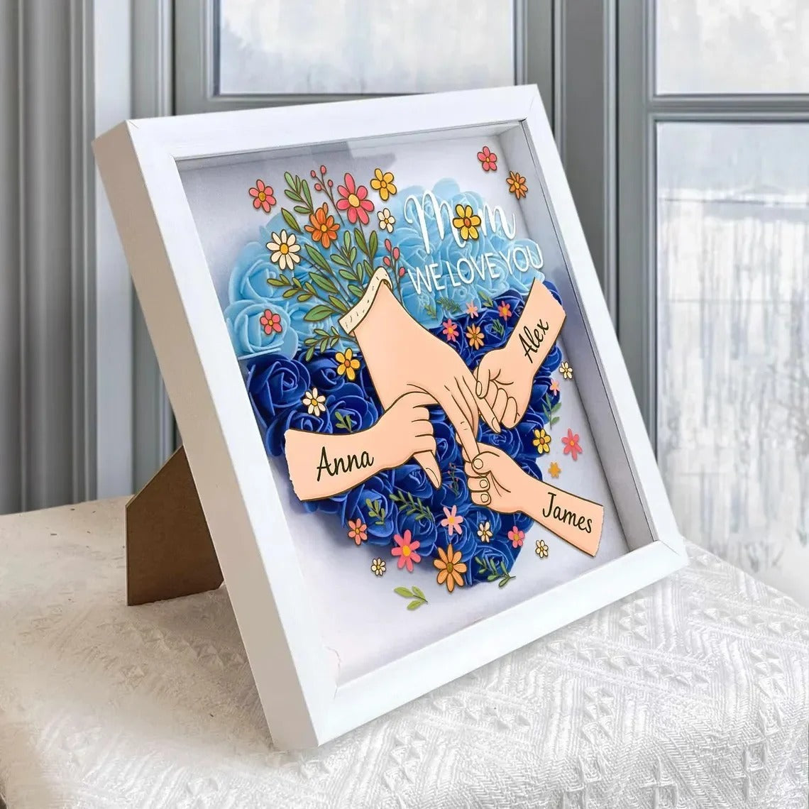 Personalized Shadow Box for Mom &amp; Grandma Flower Shadow Box with Kids&