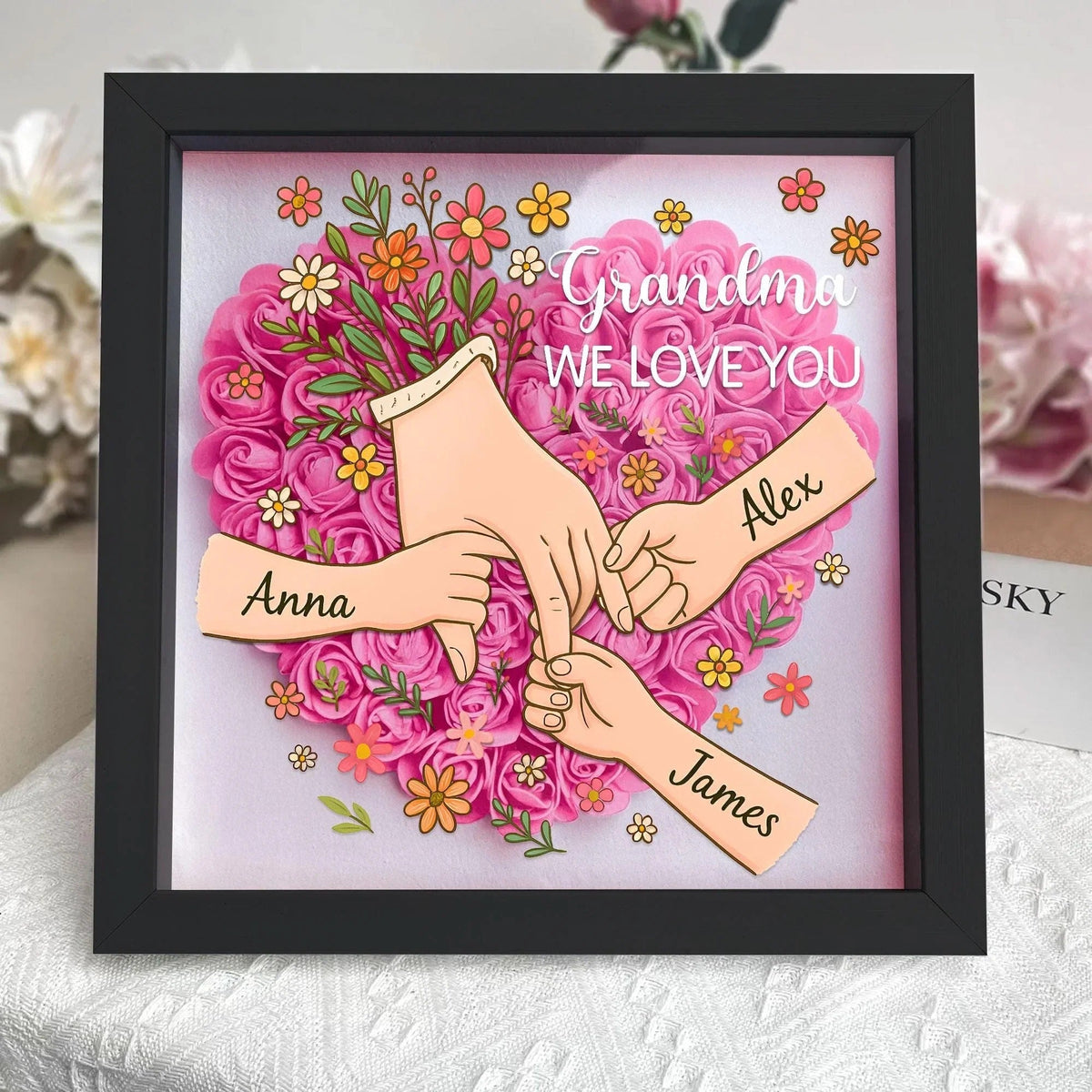 Personalized Shadow Box for Mom &amp; Grandma Flower Shadow Box with Kids&