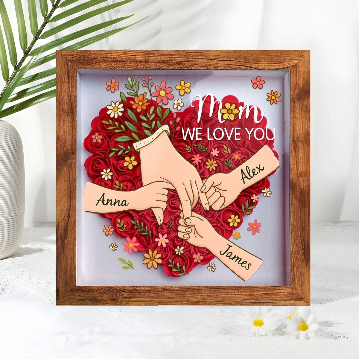 Personalized Shadow Box for Mom &amp; Grandma Flower Shadow Box with Kids&