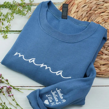 Custom mama Embroidered Sweatshirt with Kids Names on Sleeves Mother&
