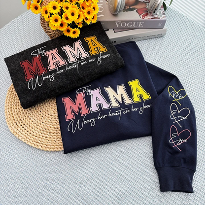 Custom Embroidered Heart on Sleeve Personalized Mommy/Grandma Washed Sweatshirt | Mother&