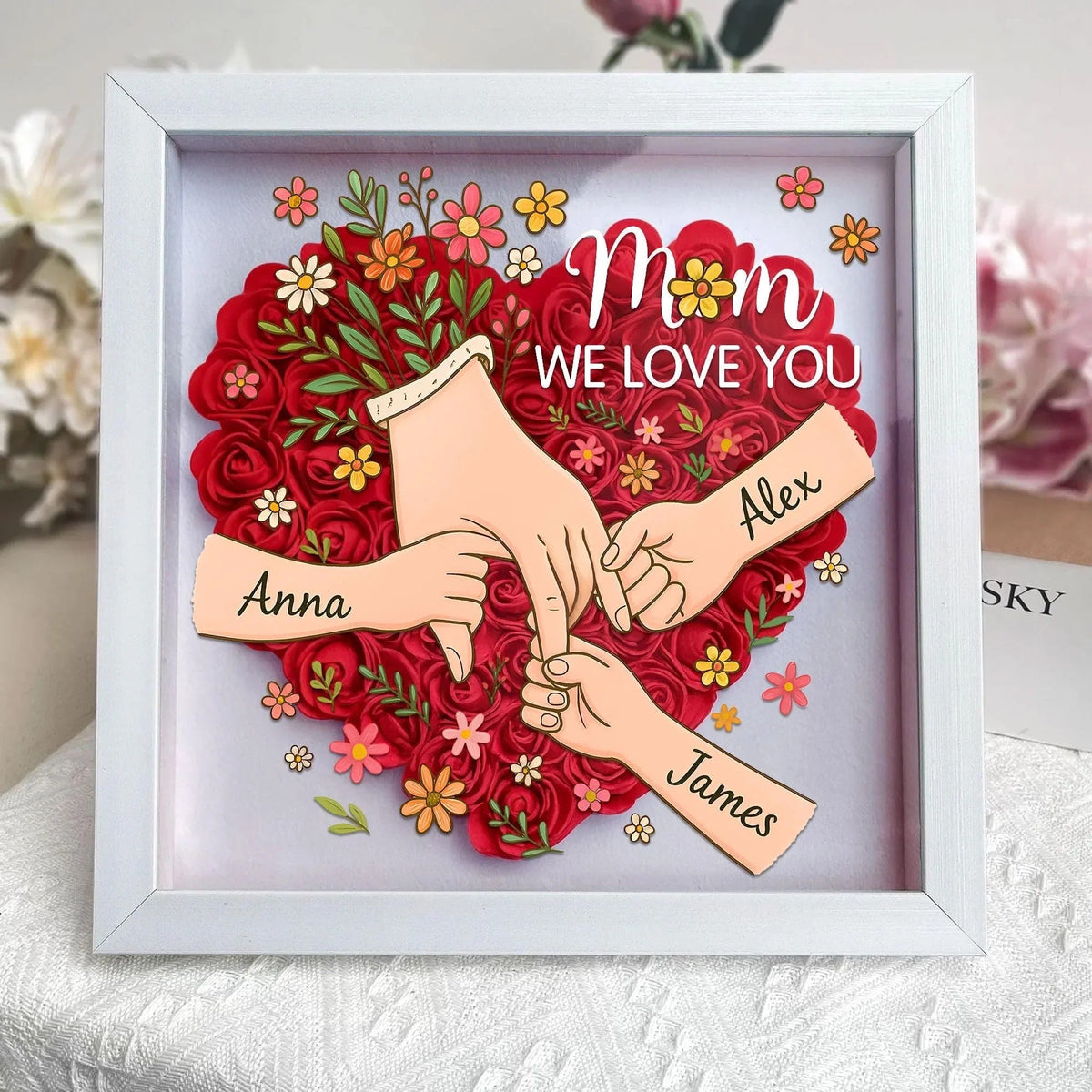 Personalized Shadow Box for Mom &amp; Grandma Flower Shadow Box with Kids&