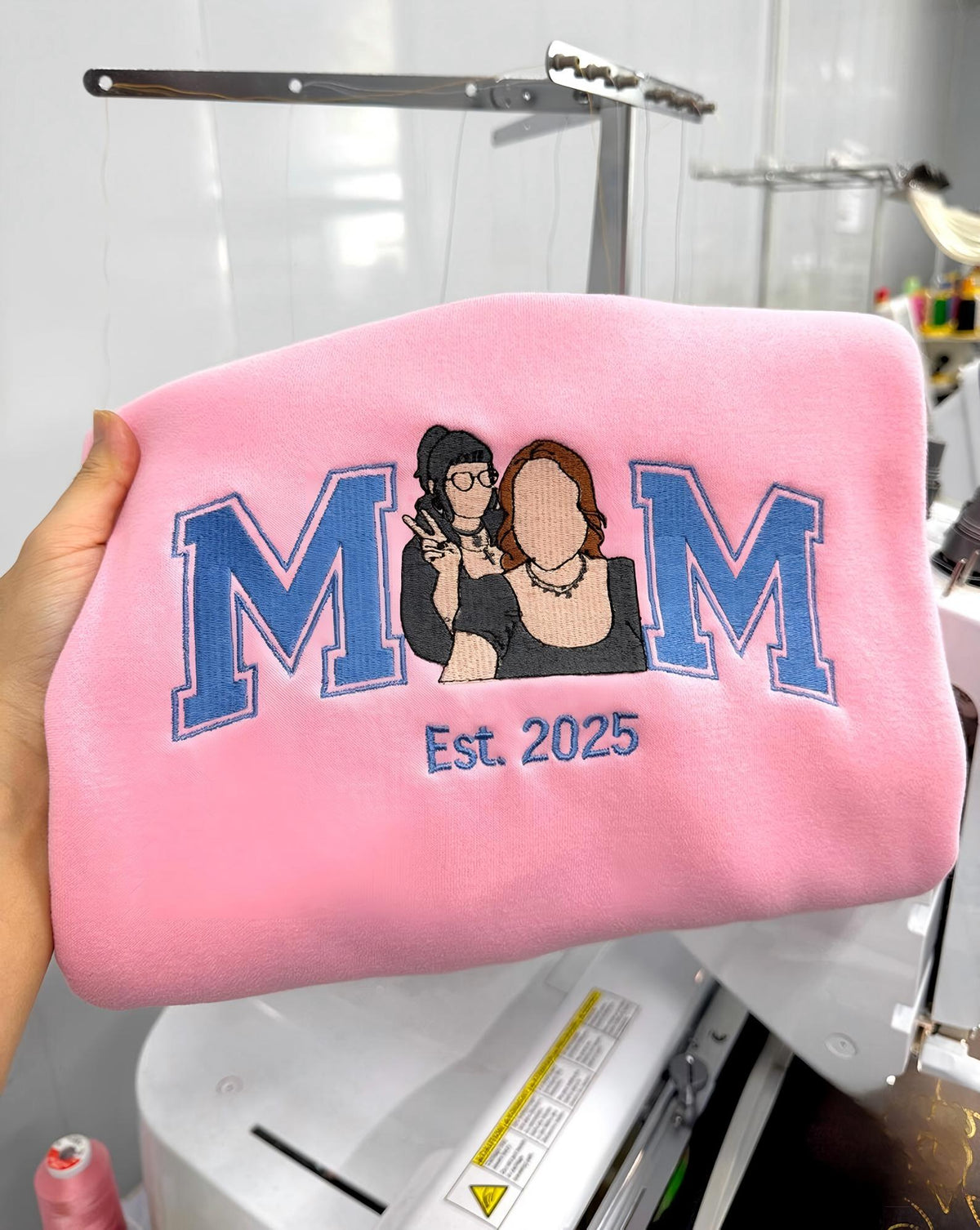 Custom Embroidered Mama Portrait Sweatshirt with Kid Name on Sleeve | Mother&