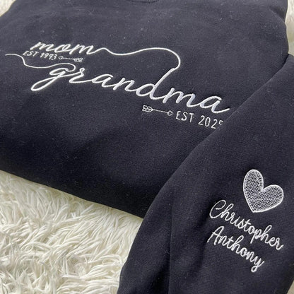 Custom Embroidered From Mom to Grandma Sweatshirt with Kids Names on Sleeves