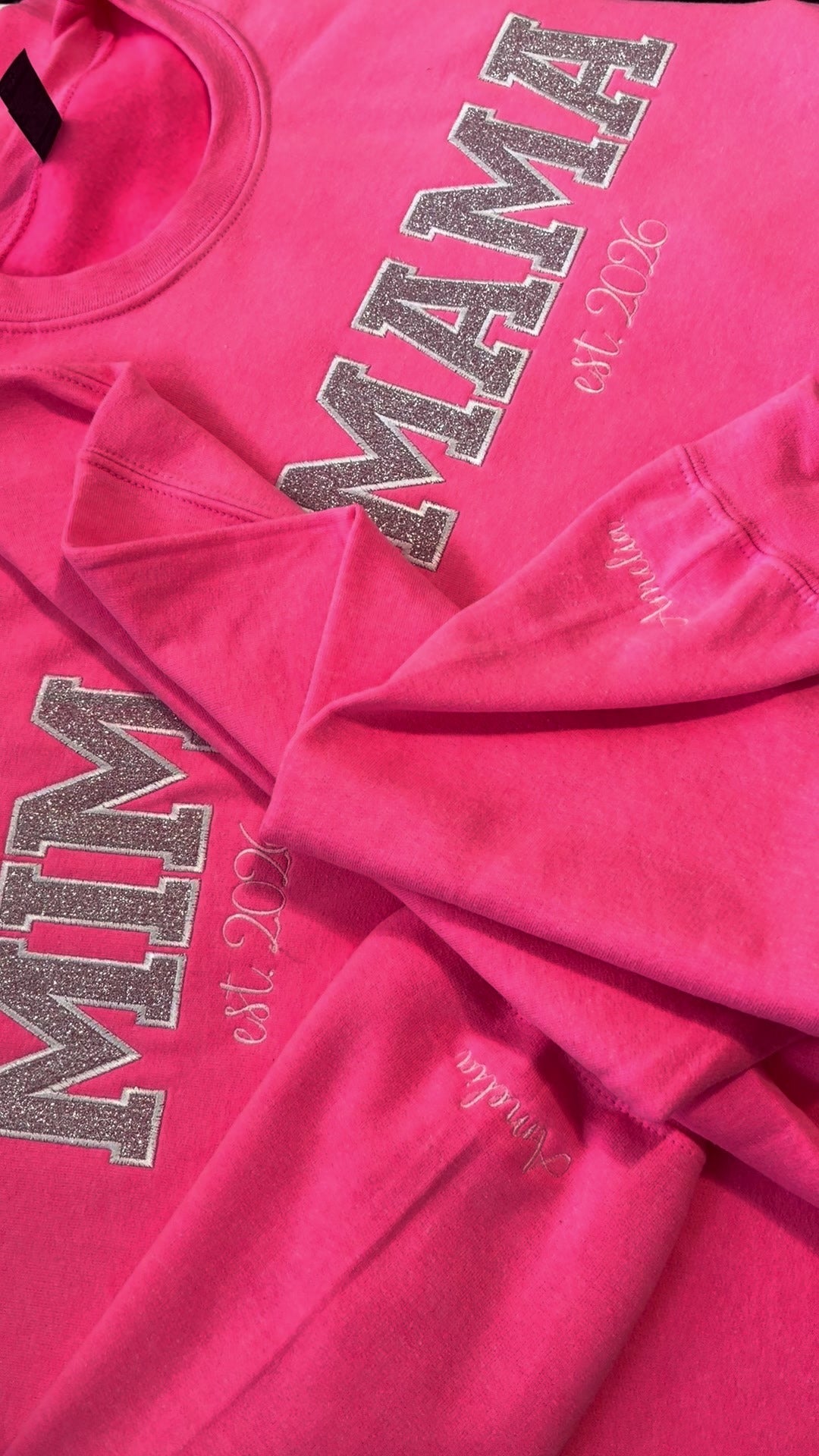 Custom Glitter Embroidered Lace Side Bow Mama Sweatshirt | Mother&