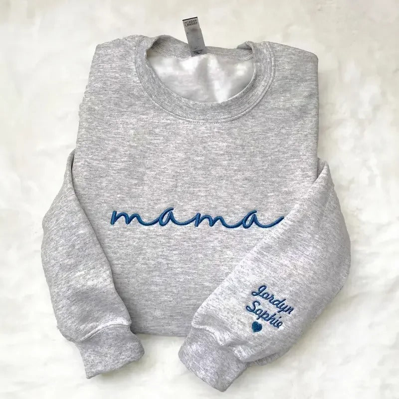 Custom mama Embroidered Sweatshirt with Kids Names on Sleeves | Mother&
