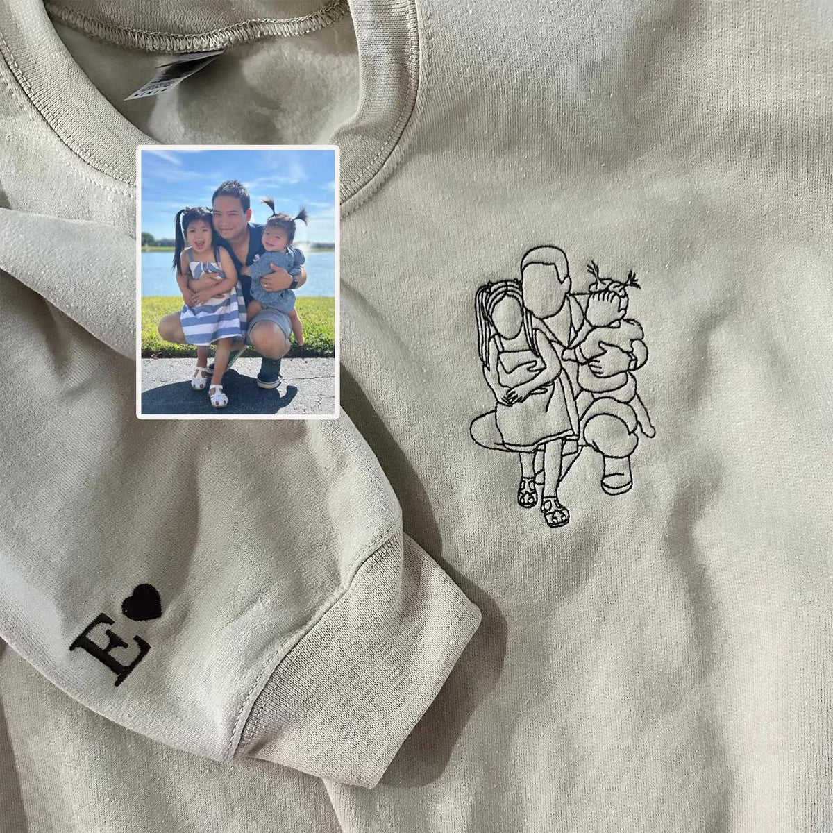 Custom Parent-Child Photo Outline Embroidered Sweatshirt - Surprise Mother&