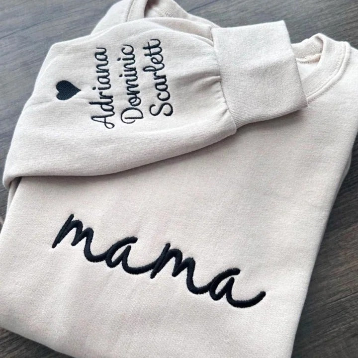 Custom mama Embroidered Sweatshirt with Kids Names on Sleeves | Mother&