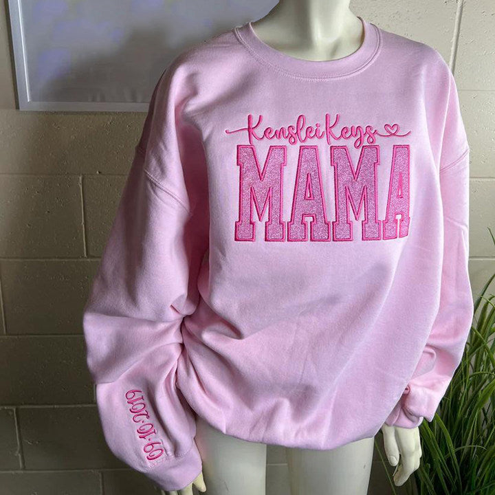 Custom Mama Glitter Embroidered Sweatshirt With Loving Children‘s Name | Mother&