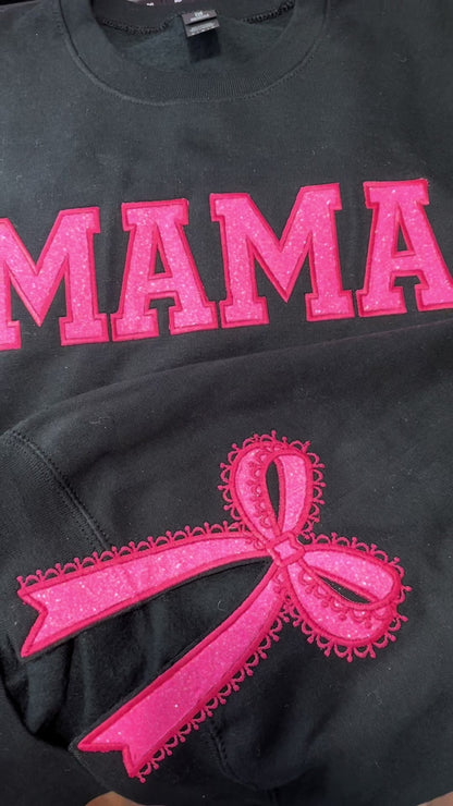 Custom Glitter Embroidered Lace Side Bow Mama Sweatshirt | Mother&