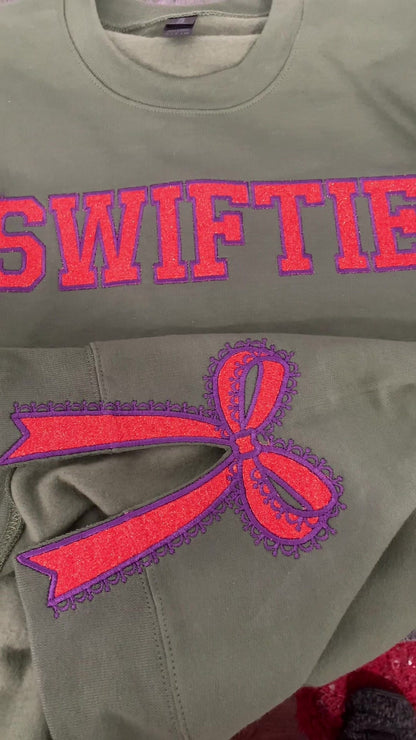 Custom Glitter Embroidered Lace Side Bow Mama Sweatshirt | Mother&
