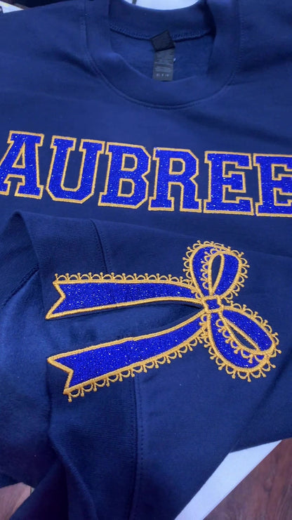 Custom Glitter Embroidered Lace Side Bow Mama Sweatshirt | Mother&
