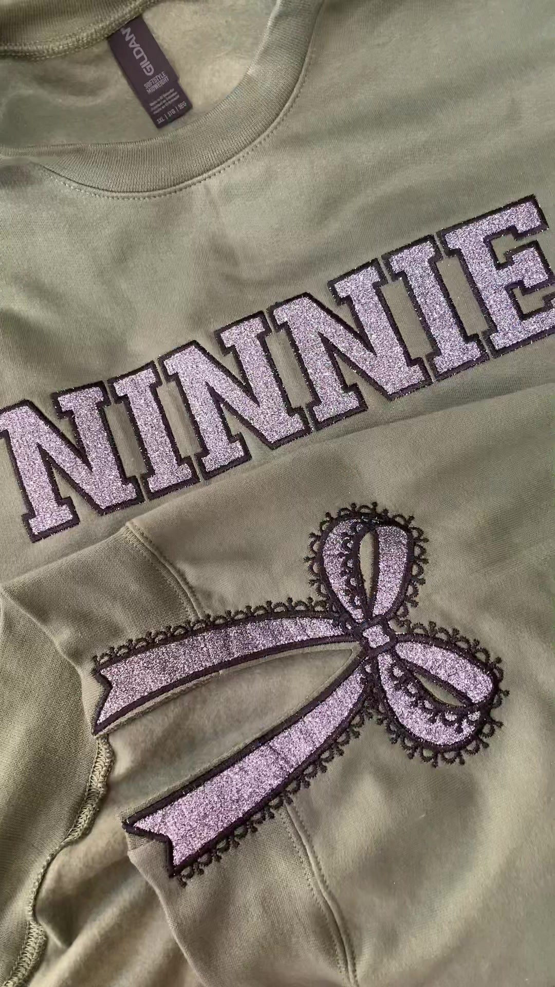 Custom Glitter Embroidered Lace Side Bow Mama Sweatshirt | Mother&