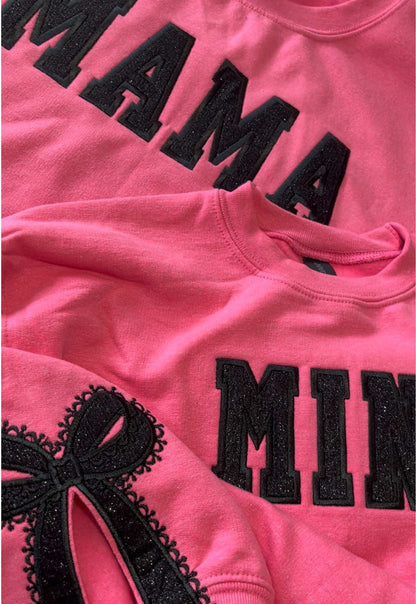 Custom Glitter Embroidered Lace Side Bow Mama Sweatshirt | Mother&