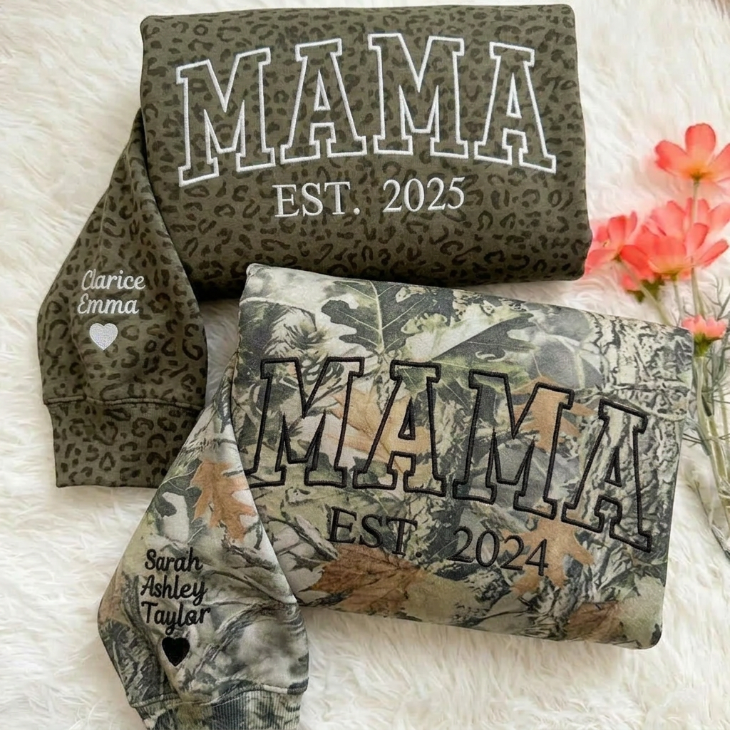 Custom Embroidered Comfort Camo &amp; Leopard Colors Grandma and Grandpa Sweatshirt, Gift for Grandma/Grandpa