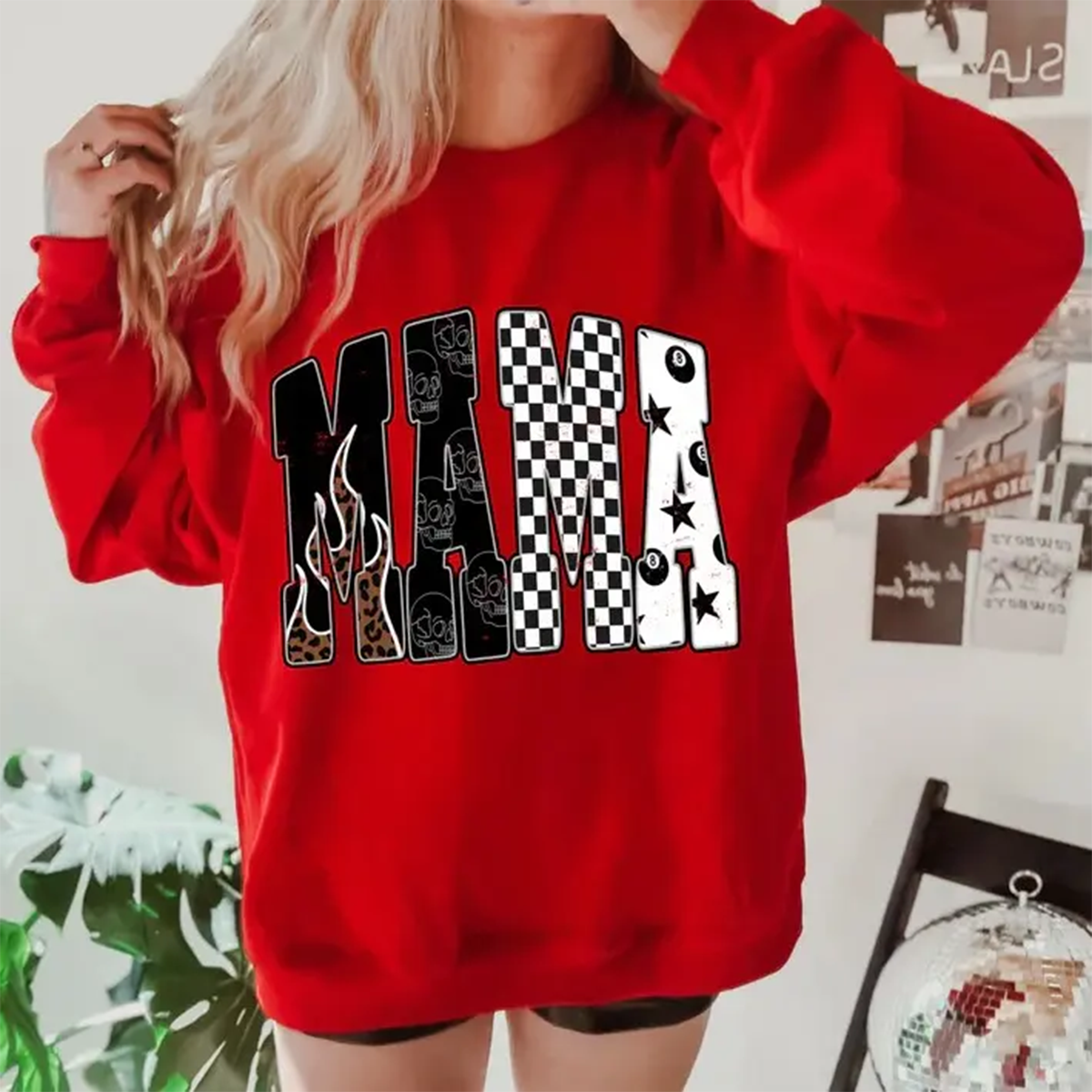 Custom Edgy Mama Crew Sweatshirt Western Clothing | Mother&