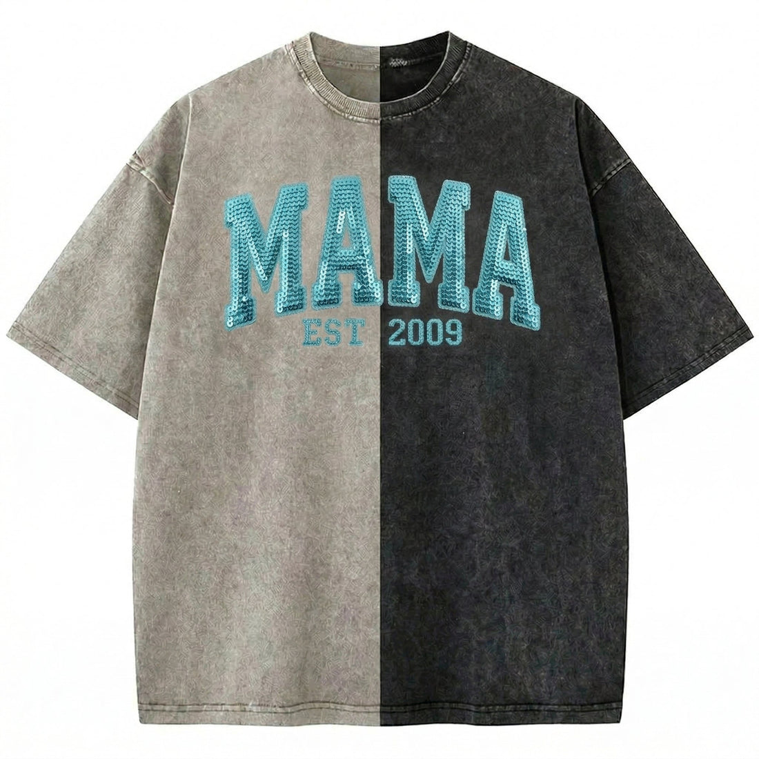 Custom Washed Patchwork MOM Sequin Embroidered T-shirt Mothers Day Gift for Mama