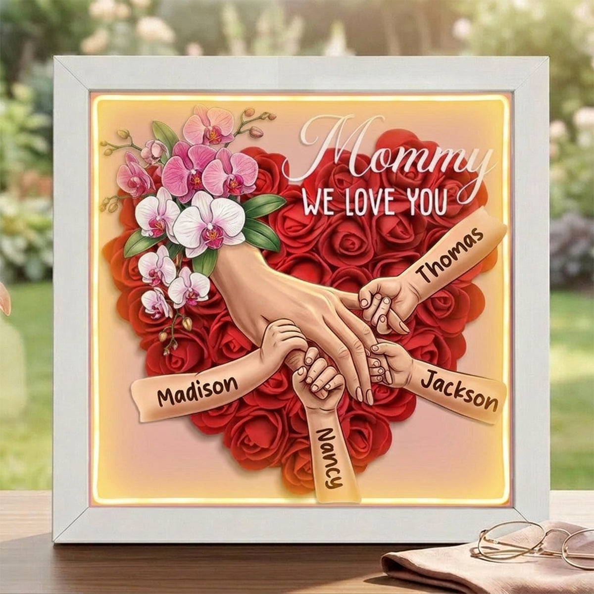"orchid"-Personalized Mom Holding Hands Flower Shadow Box-Mother&