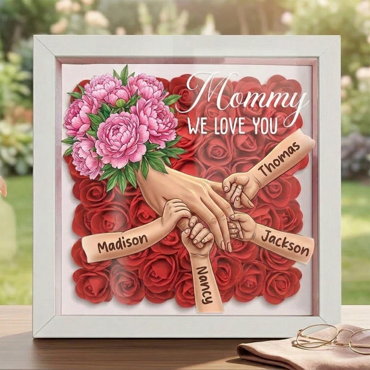 "Peony"-Personalized Mom Holding Hands  Shadow Box-Mother&
