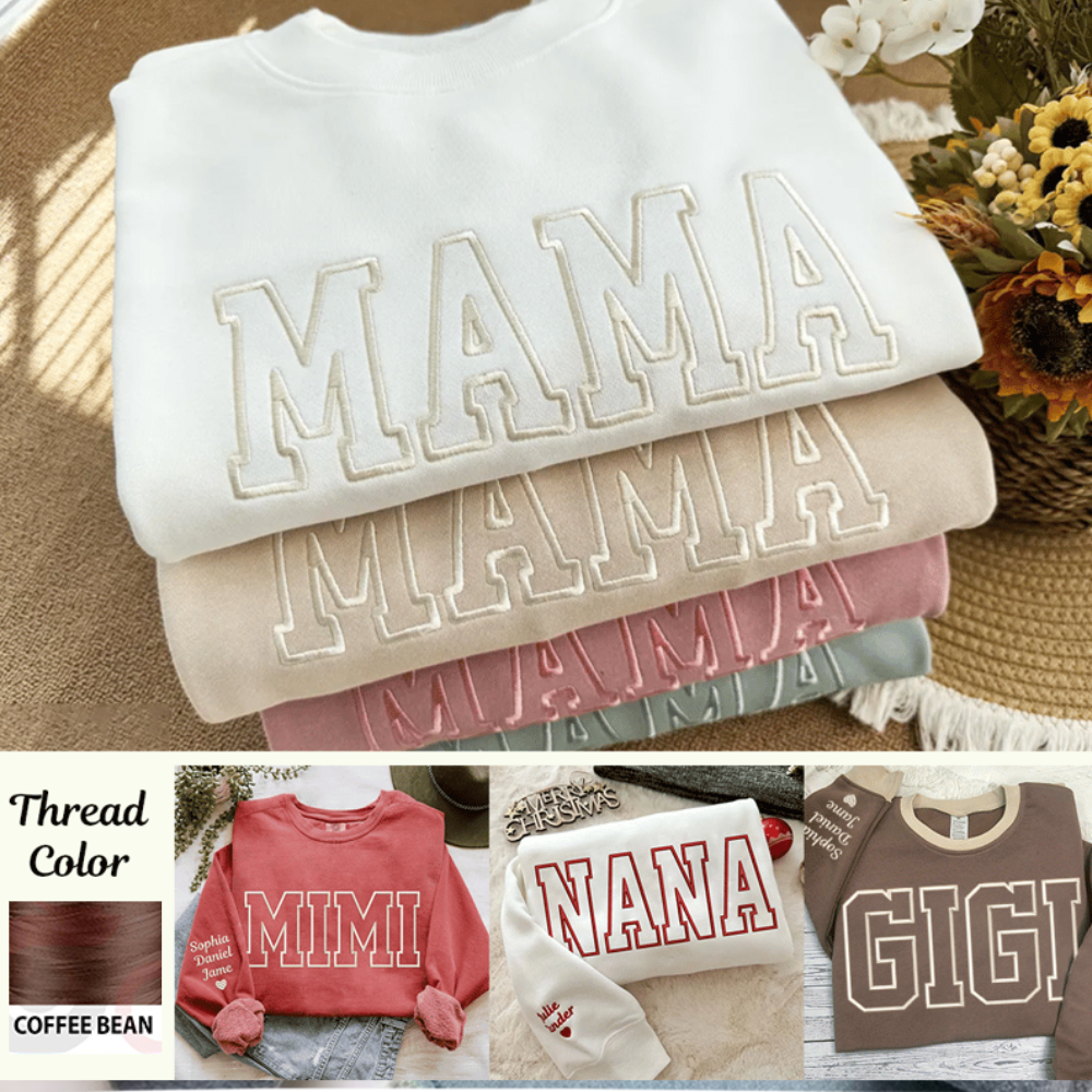 Custom Embroidered Personalized Mama Nana Gigi Mimi and Grandkids Sweatshirt | Mother&