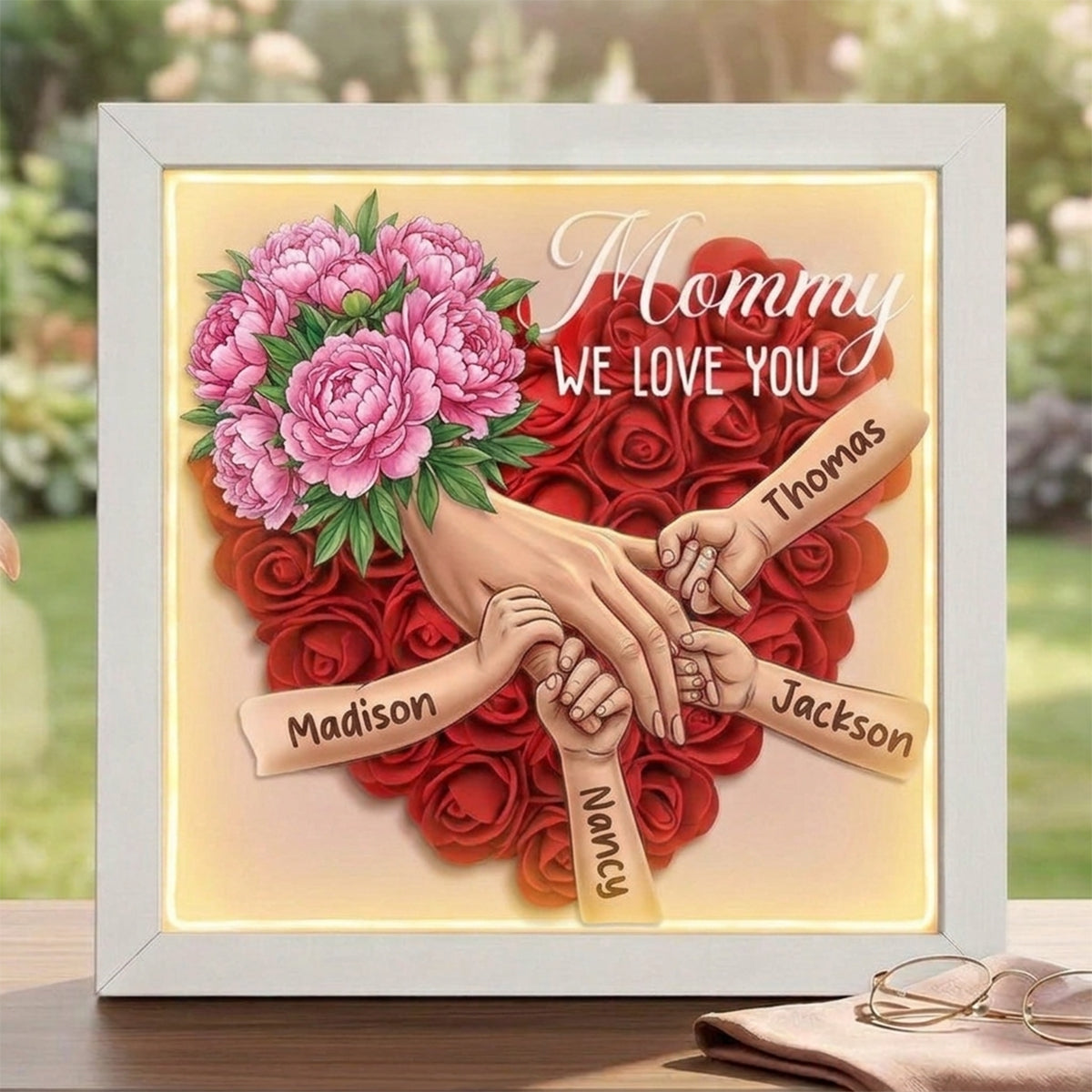 "Peony"-Personalized Mom Holding Hands  Shadow Box-Mother&