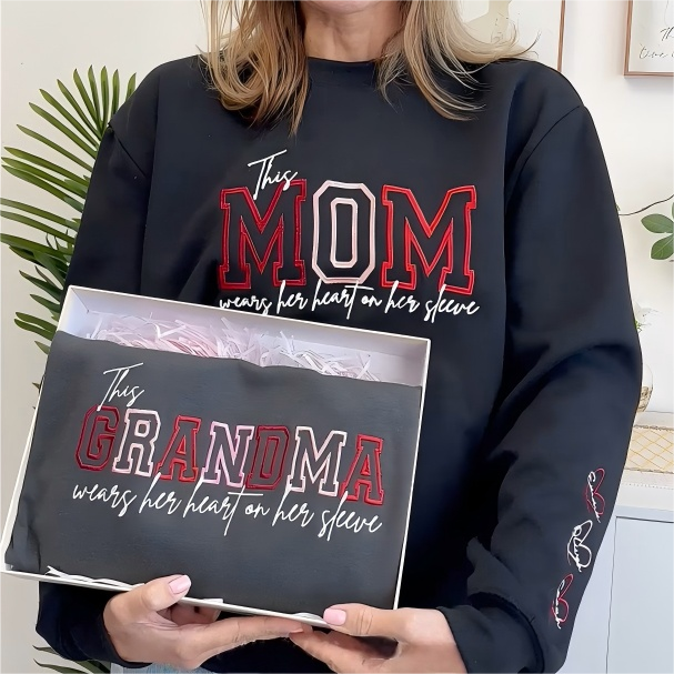 Wears Your Heart on Your Sleeve - Embroidered Mama Sweatshirt with Kids’ Names | Mother&