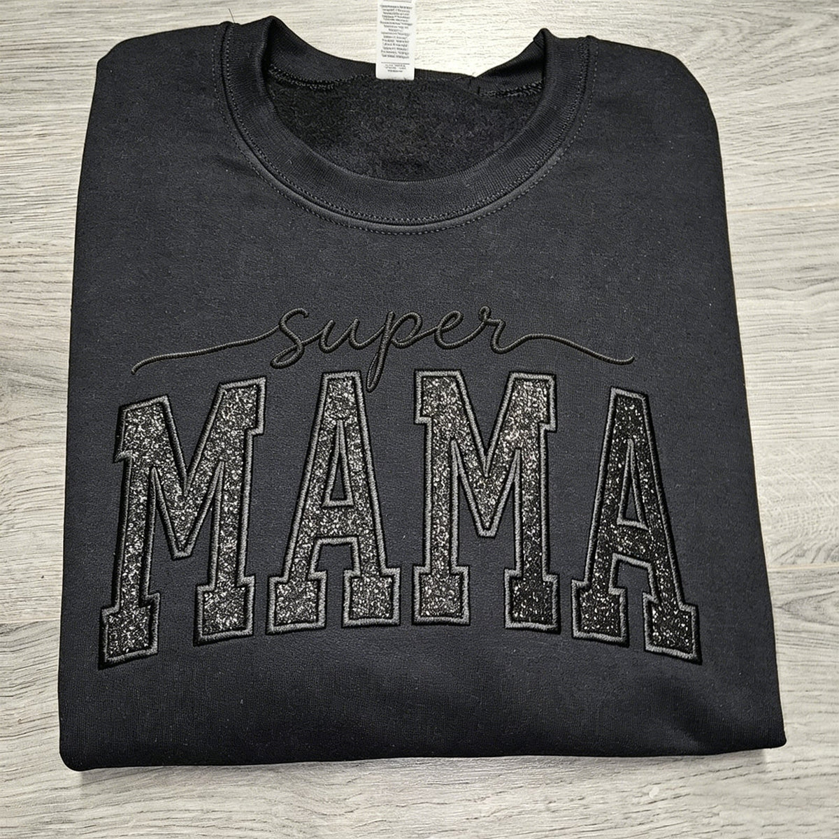 Custom Glitter Embroidered "Super Mama" Sweatshirt | Mother&