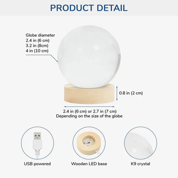 Personalized Crystal Ball Night Light - Custom Photo Gift for Dad, Father's Day Gift