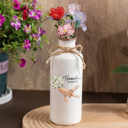 Personalized "White Lily &amp; White Roses" Vase-Personalized Grandma Holding Hands|Best Mother&